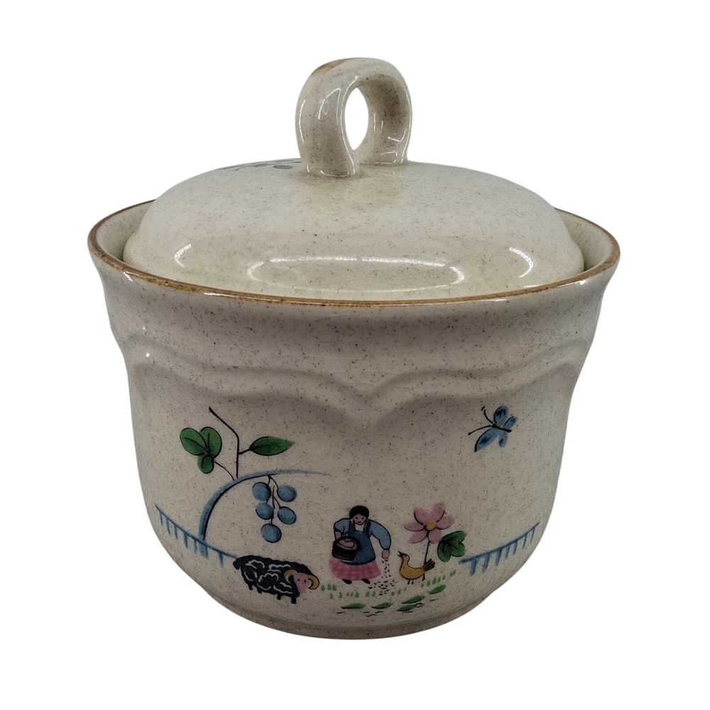 1980s Vintage International China Stoneware Heartland Sugar Bowl & Lid